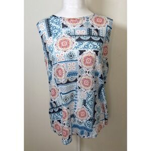 J. Jill Love‎ Linen Sleeveless Tank Top S Blue Paisley Flowy 100% Linen Coastal